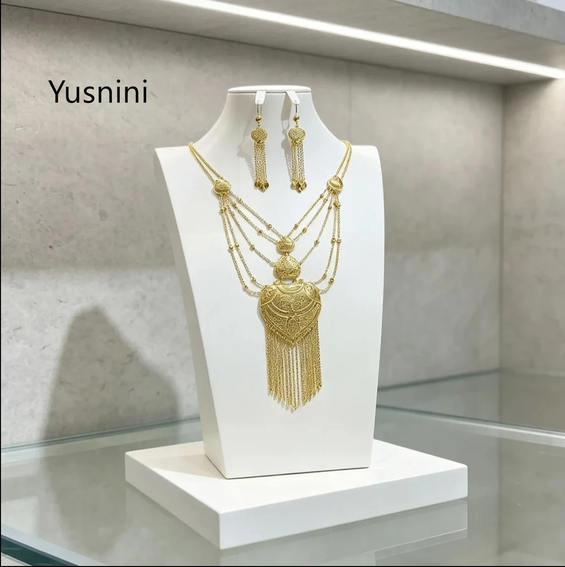 New High end Fashion Dubai 24K Gold Plated Tassel Necklace Earrings Romantic Wedding Party Jewelry Set for Lovers777