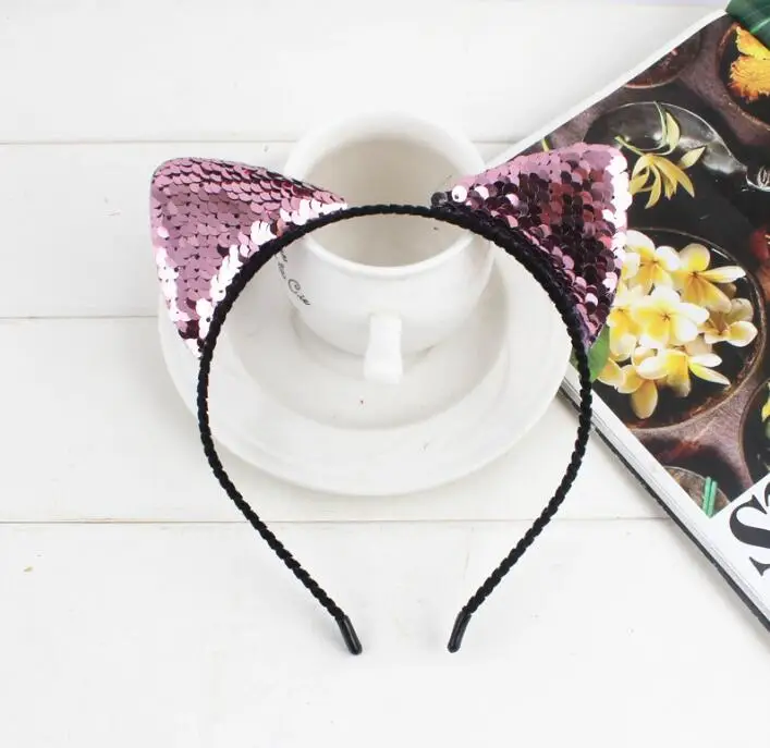 8 Colors Fashion Can flip Sequins Cat Ear Girl Hairband Sexy Cat Ears Kid Hair Accessories For Women Party Cartoon Headband