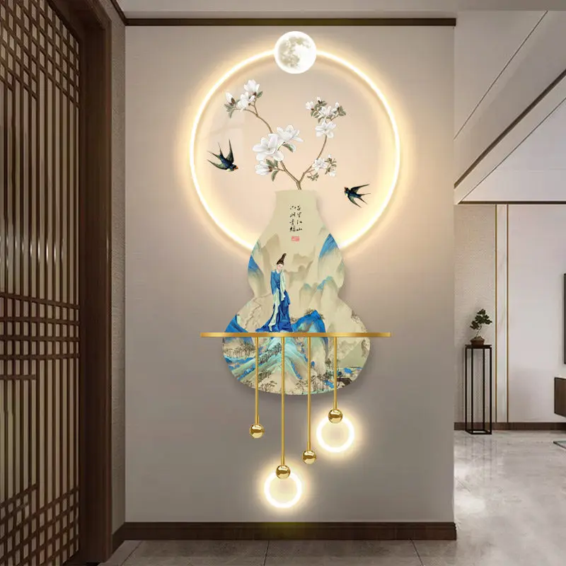 Middle ancient style, thousands of miles of scenery, entrance decoration with lights, new Chinese style entrance corridor murals