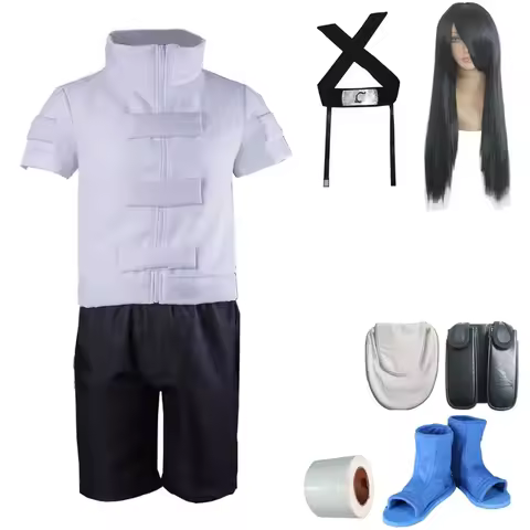 MMGG Anime Ninja CosplayHyuganeji Cosplay Costumes Headband Wig Blue Boots Set For Game Party Halloween