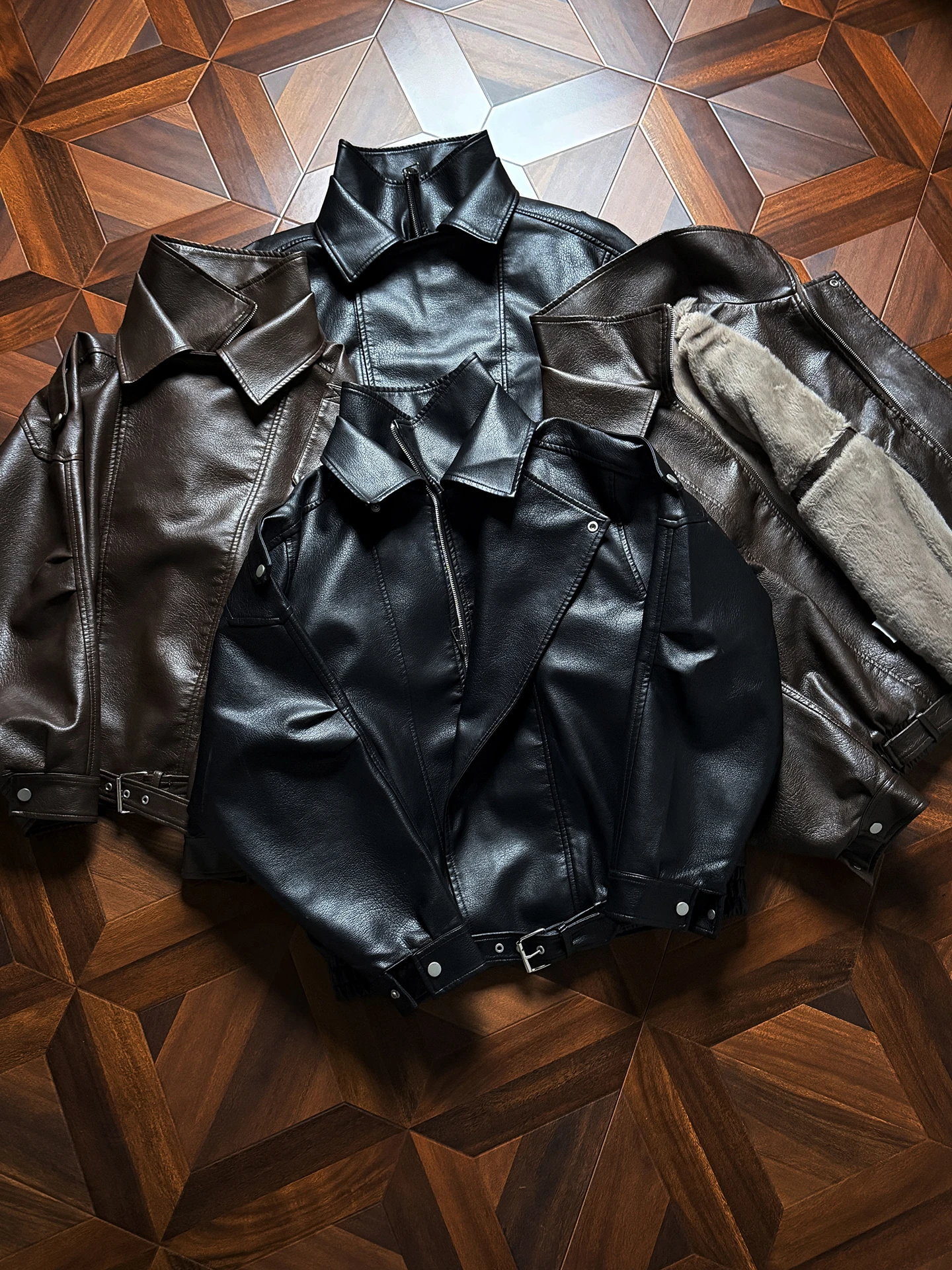 

Cool Fce Lined Biker Jaet One Collar Dual Use Warmth Faionable American Retro Sle Outerwear for Youth Polyester Fiber