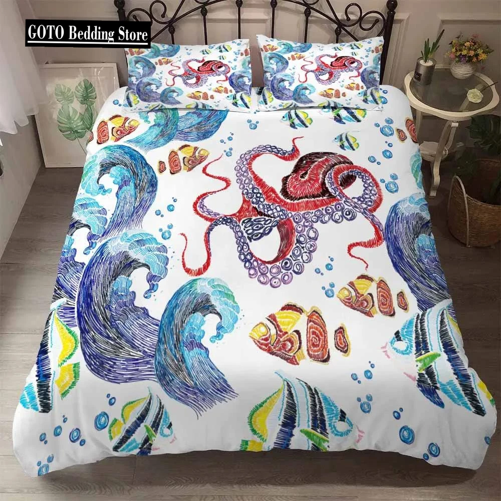 

Duvet cover king size Marine Organism Queen Bedding Super King Queen 2-3 Piece Duvet Set Bedding Set Dekbedovertrek 2 Persoons