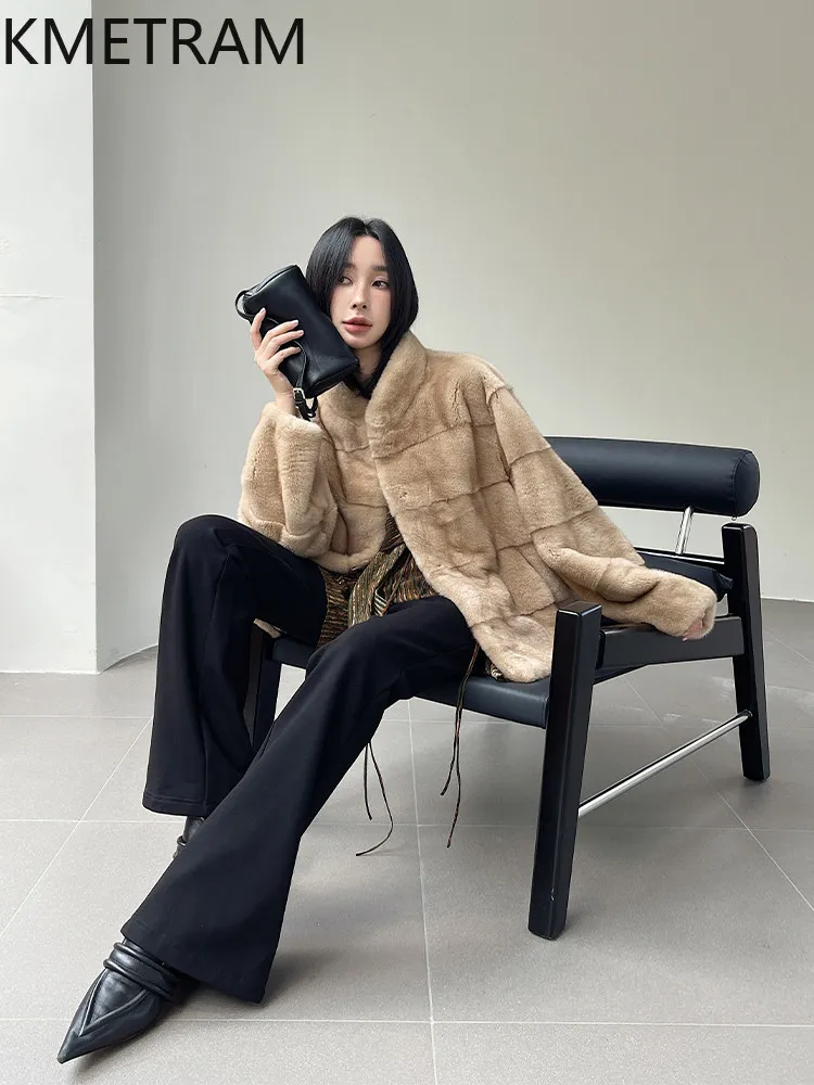 

KMETRAM Real Fur Coat Woman Winter Mink Fur Jacket Fashion Stand Collar Short Fur Coats High Quality Women Clothes 2026 пальто