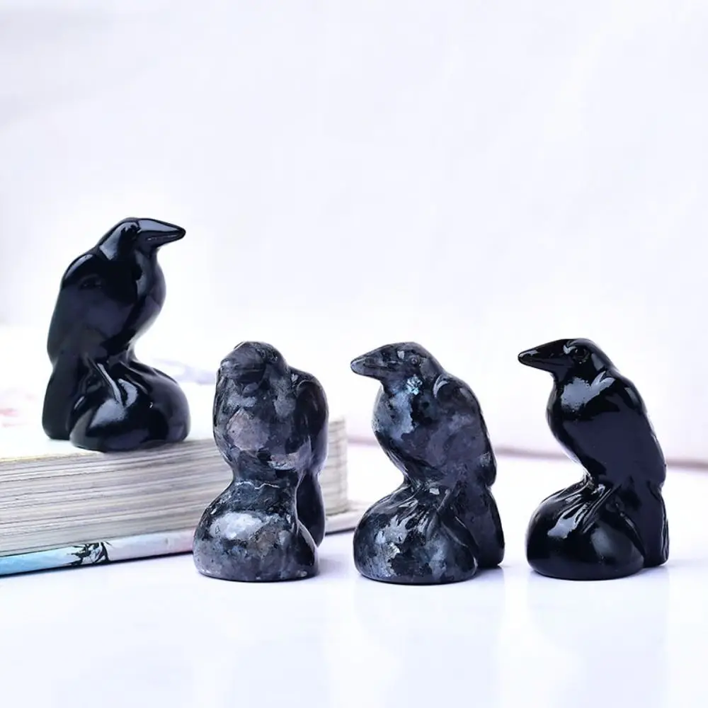 

Creative Mini Simulated Crow Ornaments Cute Carving Natural Crystal Crow Cartoon Animals Statue Holiday Gifts