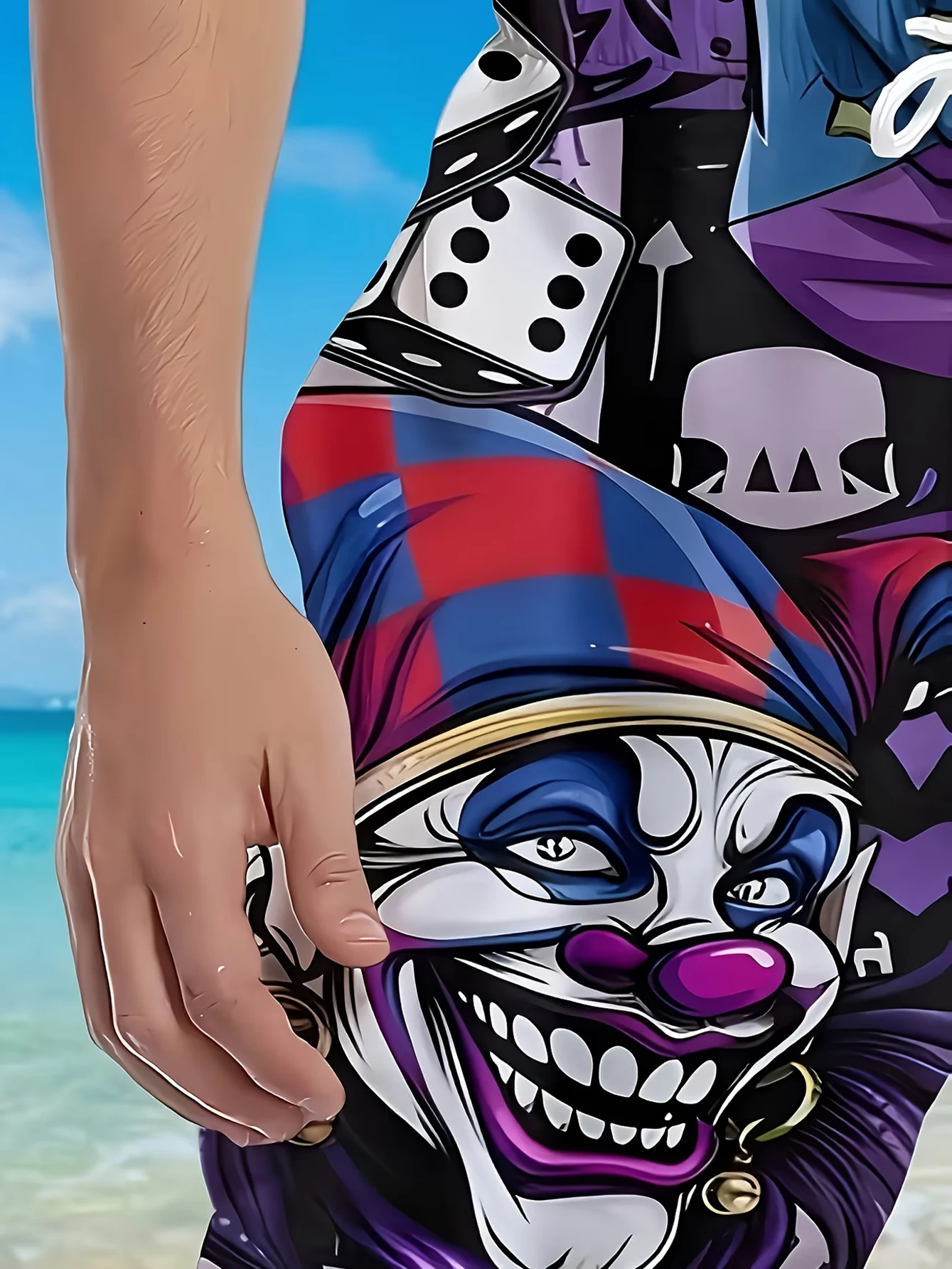 2026 New Men Quick Dry Beach Shorts Horror Joker Dice Poker Card Print Swim Trunks Elastic Drawstring Mesh Lining Streetwear Cas