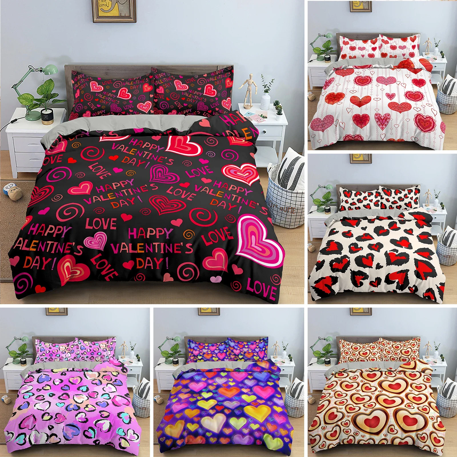 

Luxury Bedding Set Love Heart Duvet Cover Single Full Quilt Cover Comforter Bedding 2/3PCS Bed Set for Girls Woman