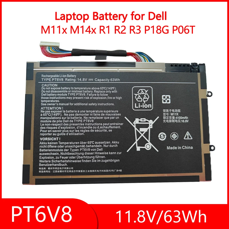 

PT6V8 Laptop Battery for DELL Alienware M11x M14x R1 R2 R3 P18G T7YJR 8P6X6 08P6X6 14.8V 63WH 4100mAh