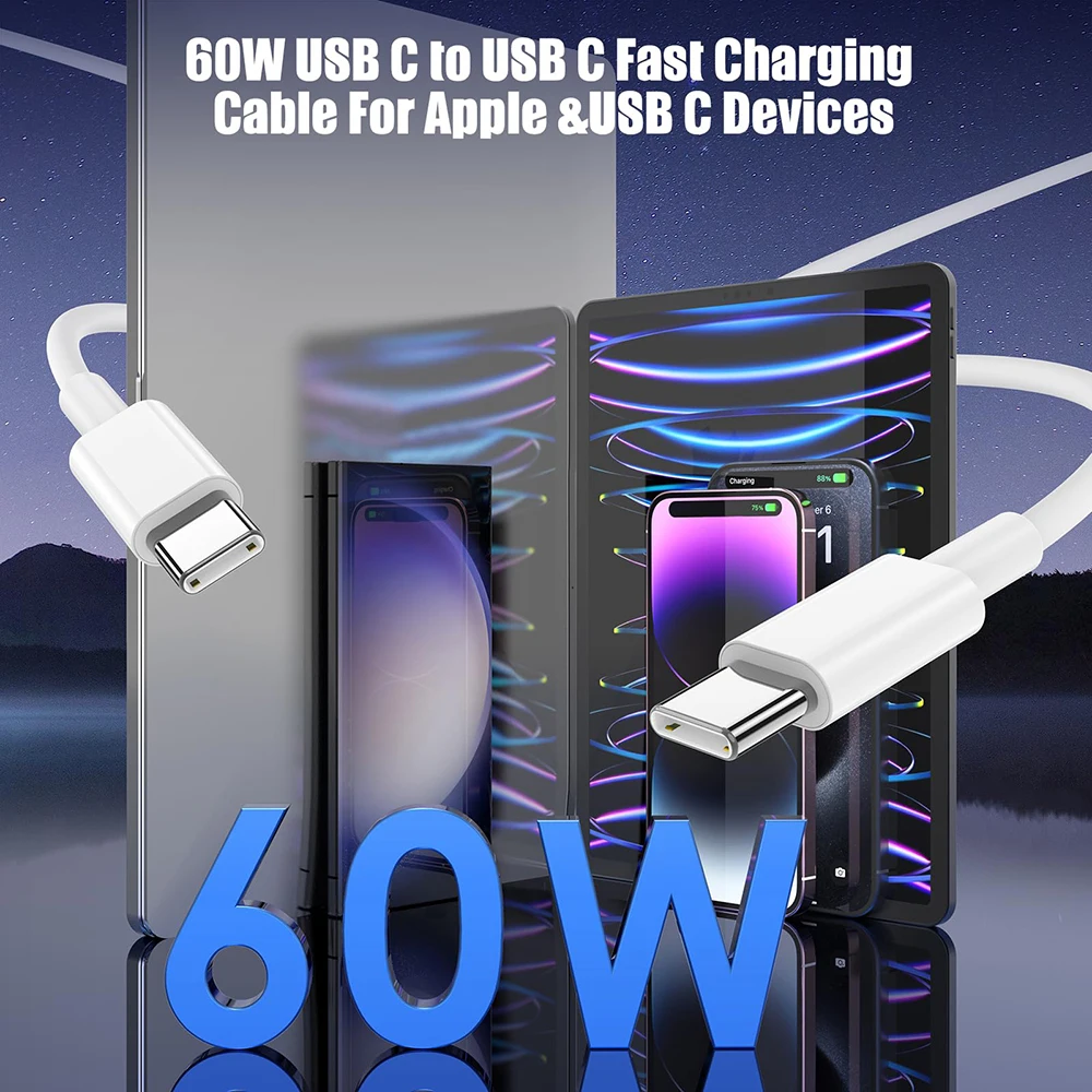 60W PD Fast Charging Cable USB C to Type C For Apple Iphone 15  Huawei Xiaomi Samsung Type C Weaving Cable Accessories Data line