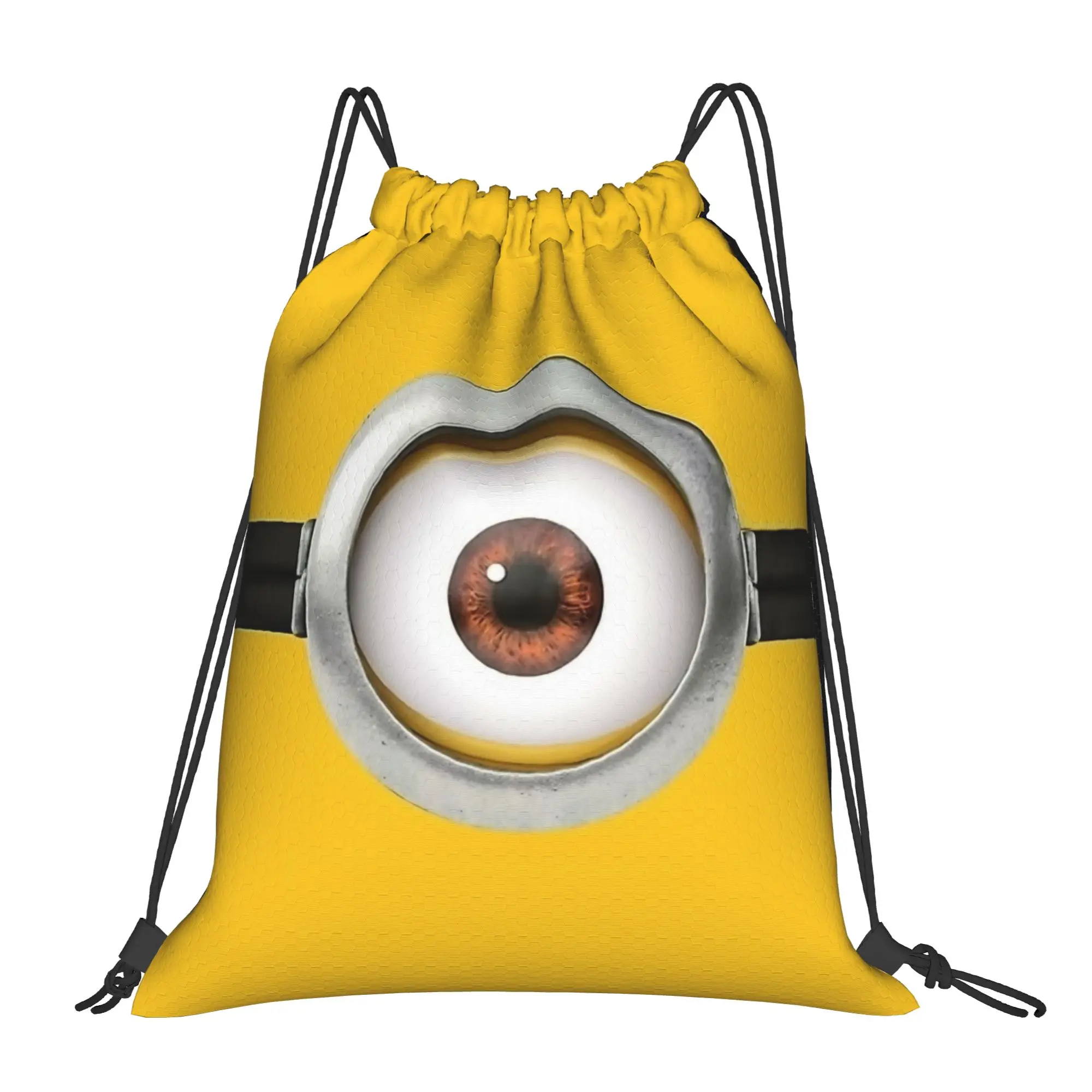 M-Minions-s Style Eye Cartoon Drawstring Backpack Sports Gym Sackpack Water Resistant  String Bag for Yoga