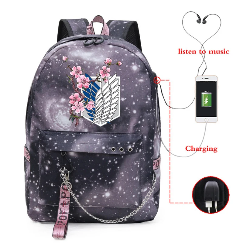 Sac à dos en toile pour femmes, sac à bandoulière tendance attaque sur Titan, sac d'école Anime pour adolescentes