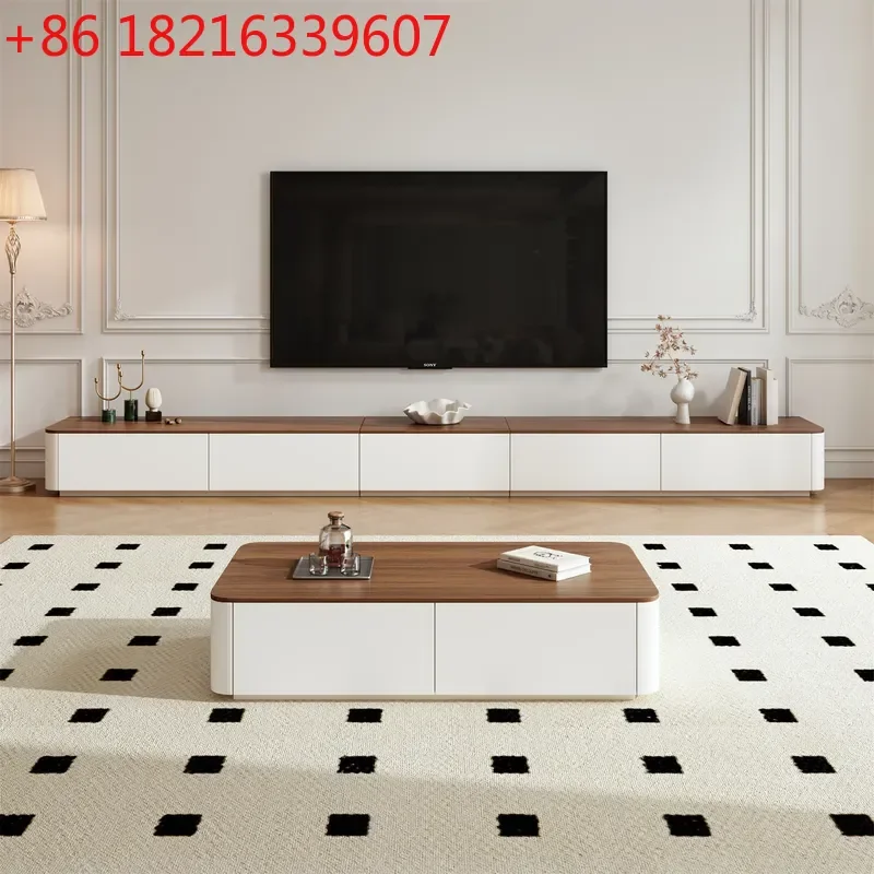 YAO2026 New Solid Wood Pull Out TV Cabinet Combo Mid Century Style Small Apartment Living Room Home Floor Standing Media Console