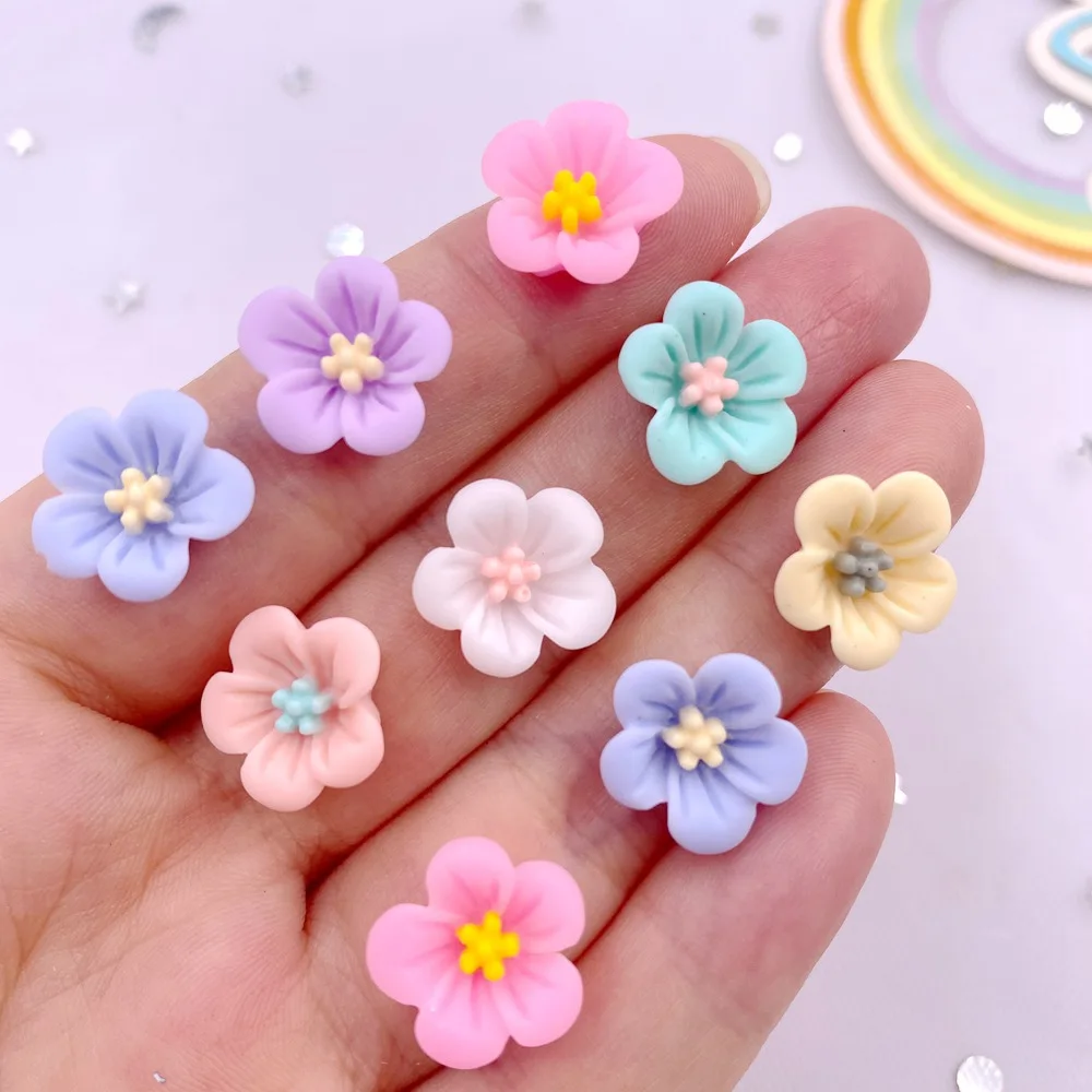 50Pcs 14mm Resin 3D Colorful Morning Glory Flower Gems Flatback Figurines Scrapbook Wedding Applique Home Decor Crafts L708