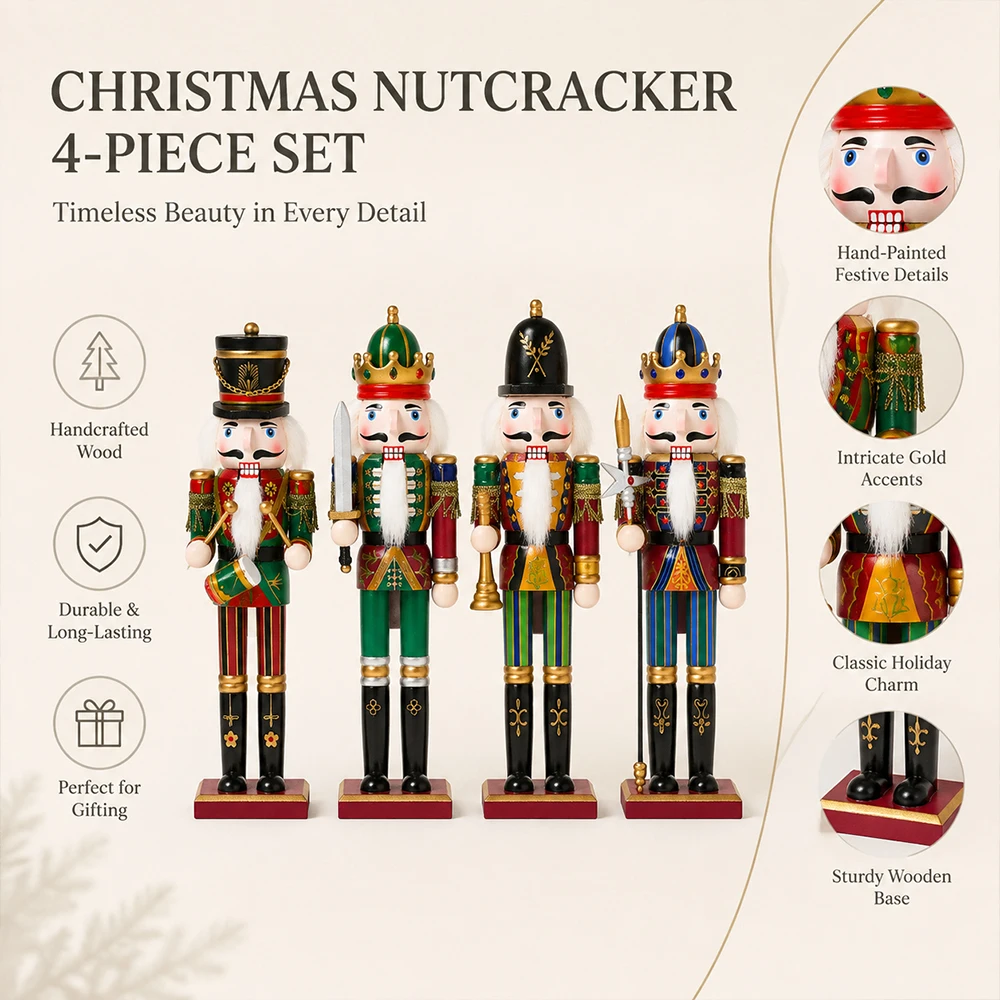 30CM Weihnachten Nussknacker Soldat Puppe Holz Vintage Puppe Kreative Handwerk Geschenk Weihnachten Dekorationen Hause Ornament – Detail 4