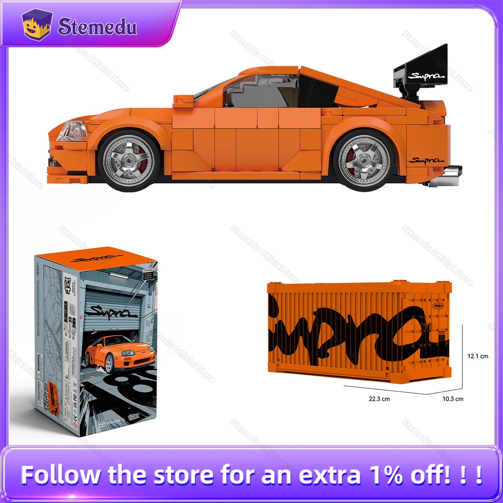 

PB8815 Toy+ota Su+pra A80 Sports Car Building Blocks Classisc Speed Racing Vehicle Model with Display Box Kids Adults Toys Gifts
