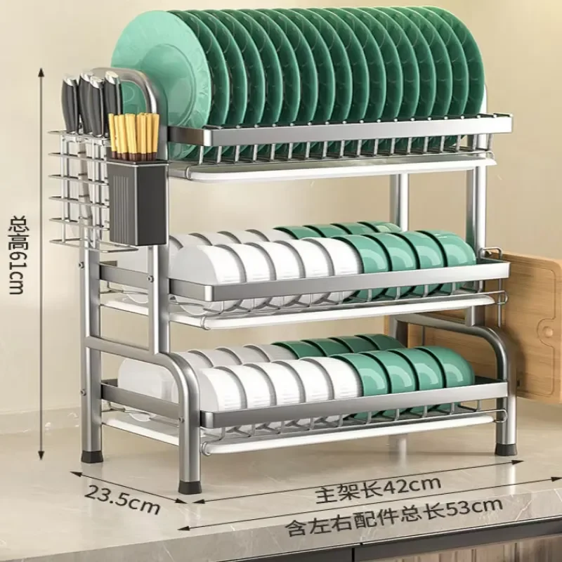 Metal Kitchen Dish Rack Shelf Storage Organizer with Drain Pipe for Drying Plates Bowls Utensils Countertop Holder
