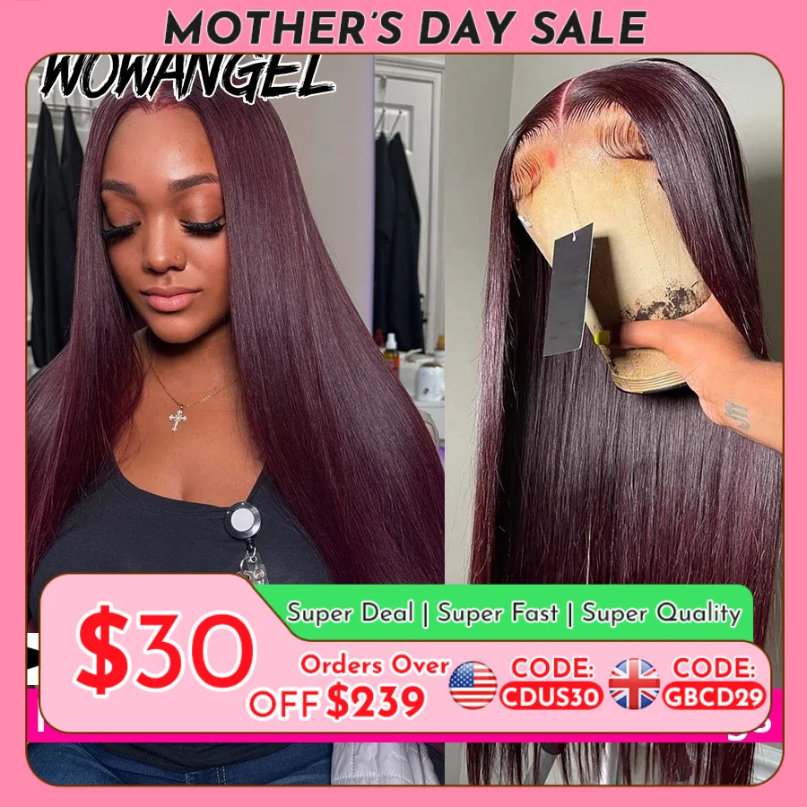 Donker Bordeaux Rechte Pruiken 13X6 HD Lace Front Menselijk Haar Pruiken 99J Kleur Rechte Braziliaanse Haar Pruik lijmloze Pruik Pre Gebleekt