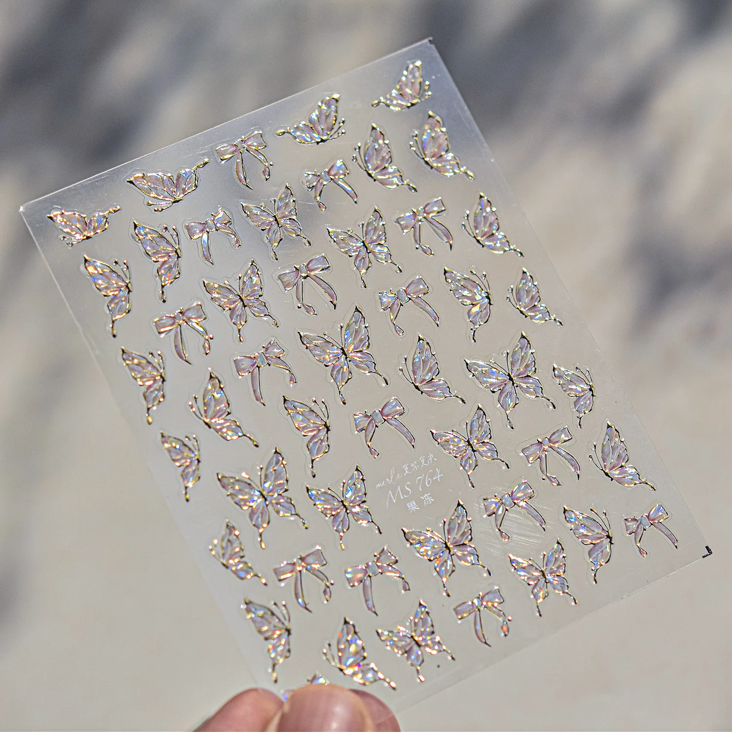 かわいいメタルラインゼリーちょう結び蝶高品質ネイルステッカー爪の装飾マニキュアデカール MS-764
