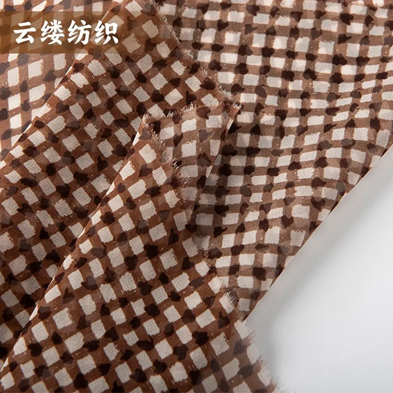 

Brown 10 momme silk georgety fabric printed high-transparency cheongsam