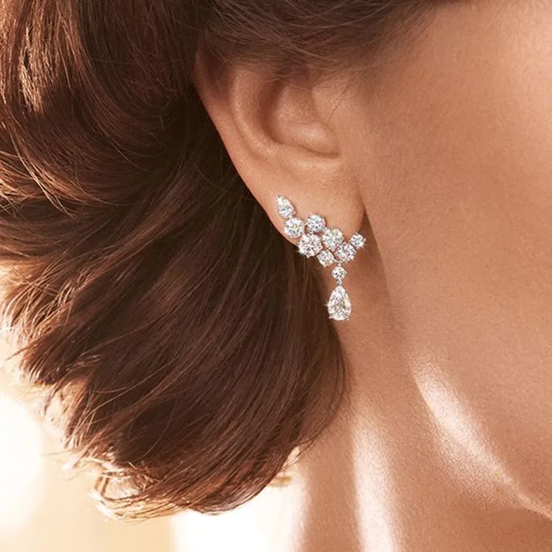 New High-grade and Versatile Water Drop Earrings Women\'s Dinner Dress Accessories Fashion and Luxury Zircon Wedding Earrings