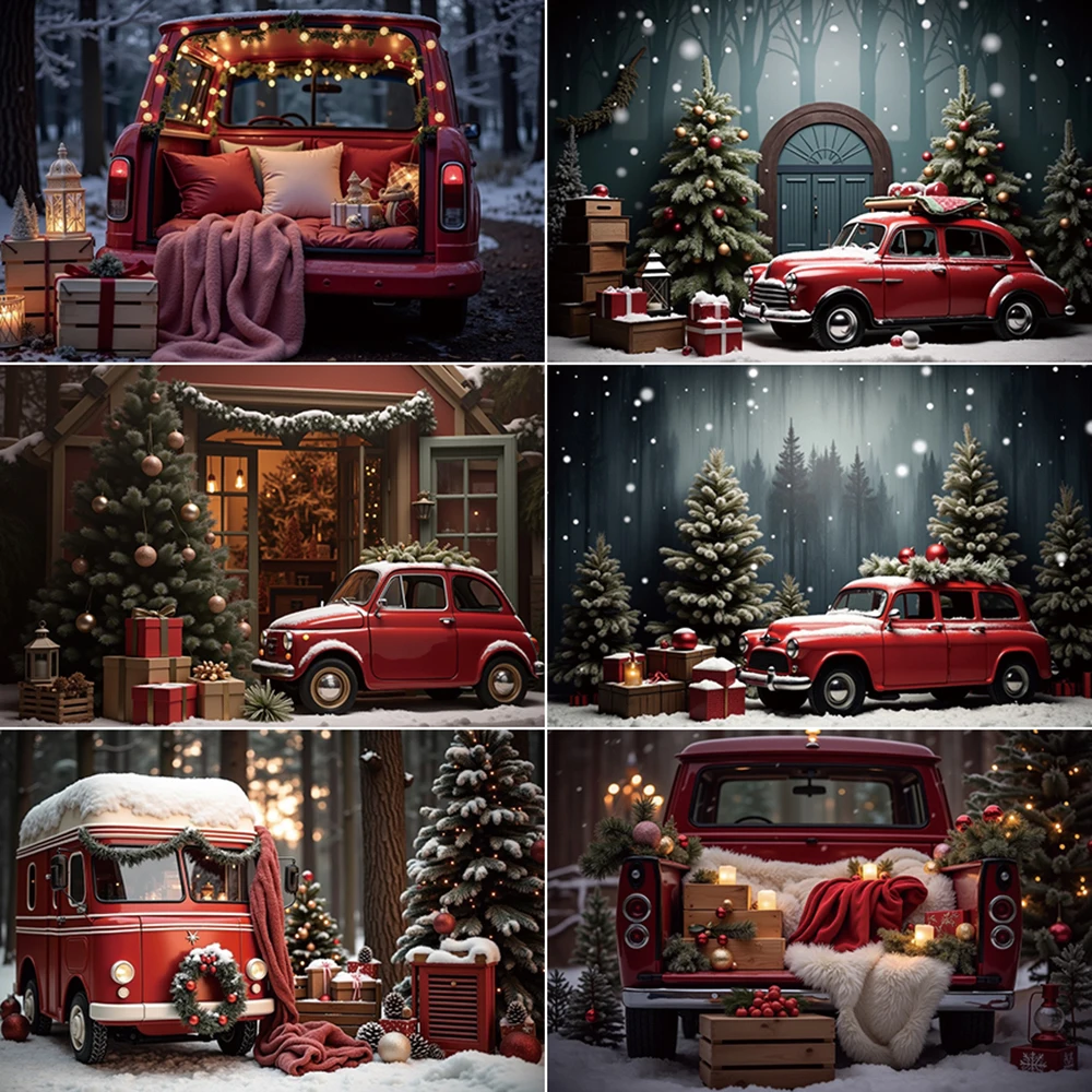 

MOON.QG Christmas 2025 Background Photography Red Truck Ball Snowflake Photozone Backdrop Children Studio Photocall Props