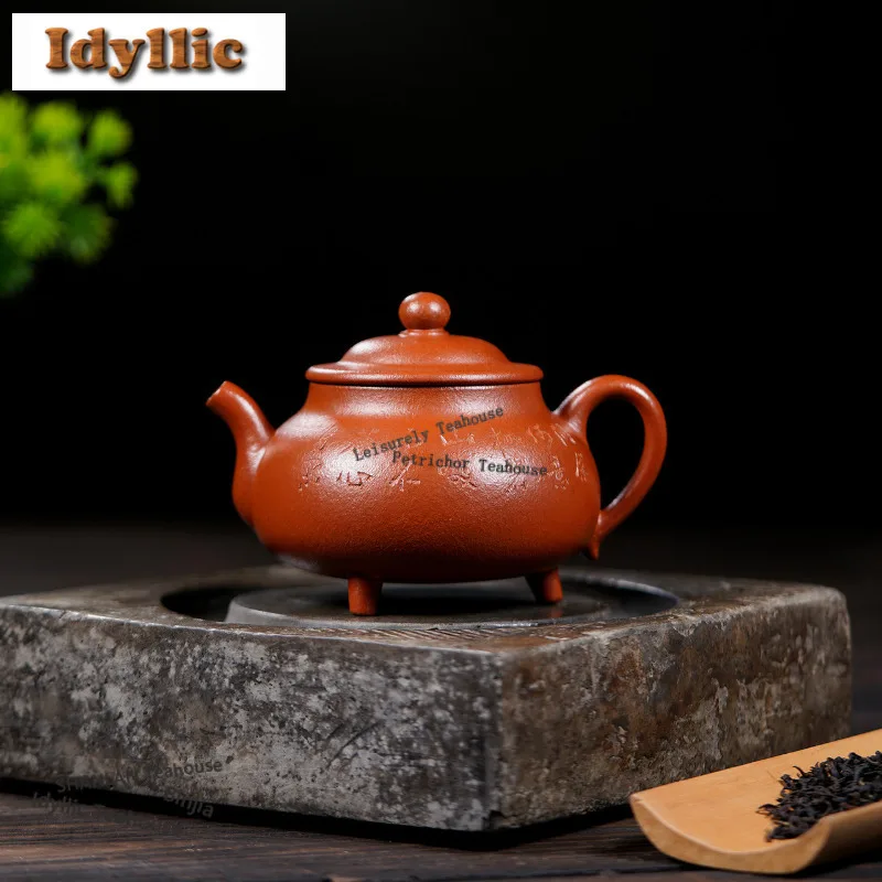 

240ml Yixing Purple Clay Teapots Handmade tripodia Pot Raw Ore red downhill Mud Tea Infuser Kettle with Filter Zisha Tea Set