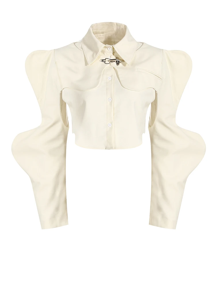 Women Black Shaped Irregular Short Blouse New Lapel Long Sleeve Loose Fit Shirt Fashion Tide Spring Autumn