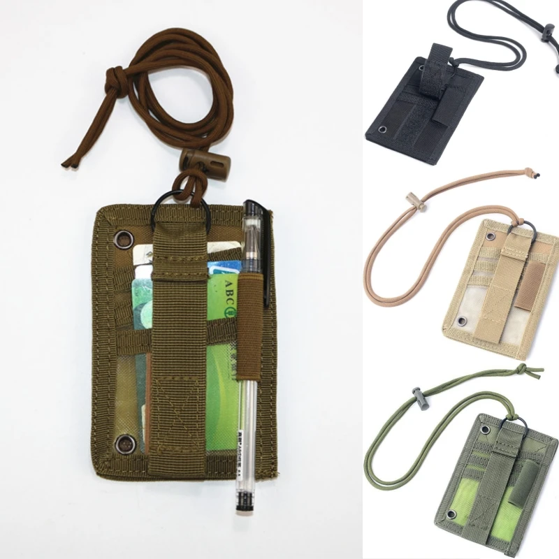 Tactical ID Card Holder Hook Loop Patch Tour Guide Badge Holders Outdoor Travel Pouch Pen Purse and Nylon Lanyard