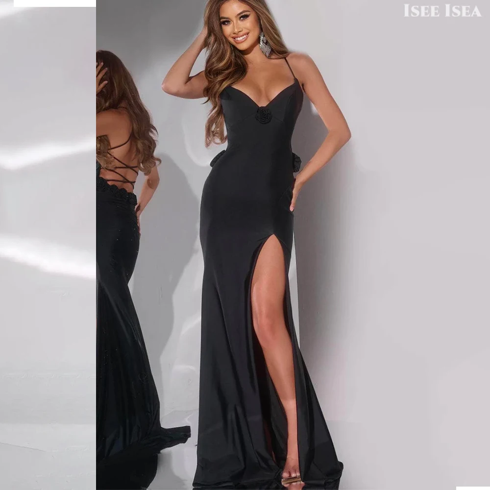 Abiti da sera 2025 Spacco alto Sexy Indietro Senza maniche Fiore 3D A-Line فسات ГрэйmaveraSirena Party Club Dress Personalizzato