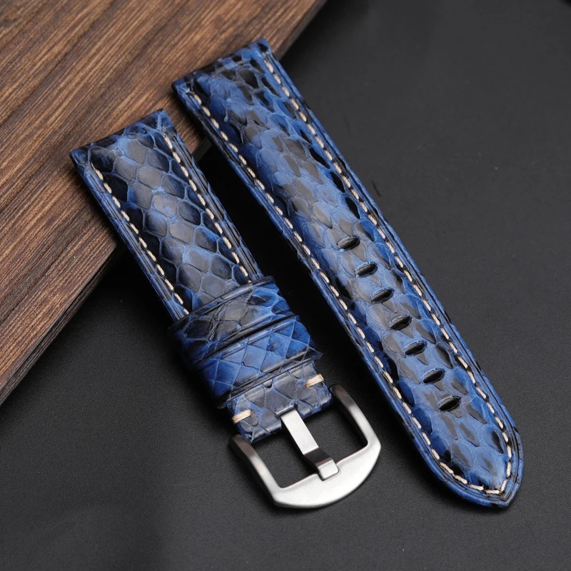 Handmade snakeskin Watchband 20MM 22MM 24MM Black White Green Blue Leather Strap Men\'s Snakeskin Watch Strap