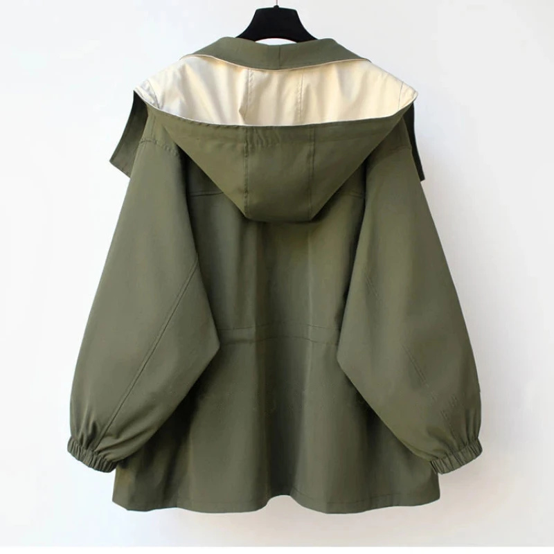 معطف واق من المطر متوسط الطول مناسب للسيدات 2025 سترة كورية جديدة للربيع والخريف ملابس عمل غير رسمية سترة بقلنسوة عصرية