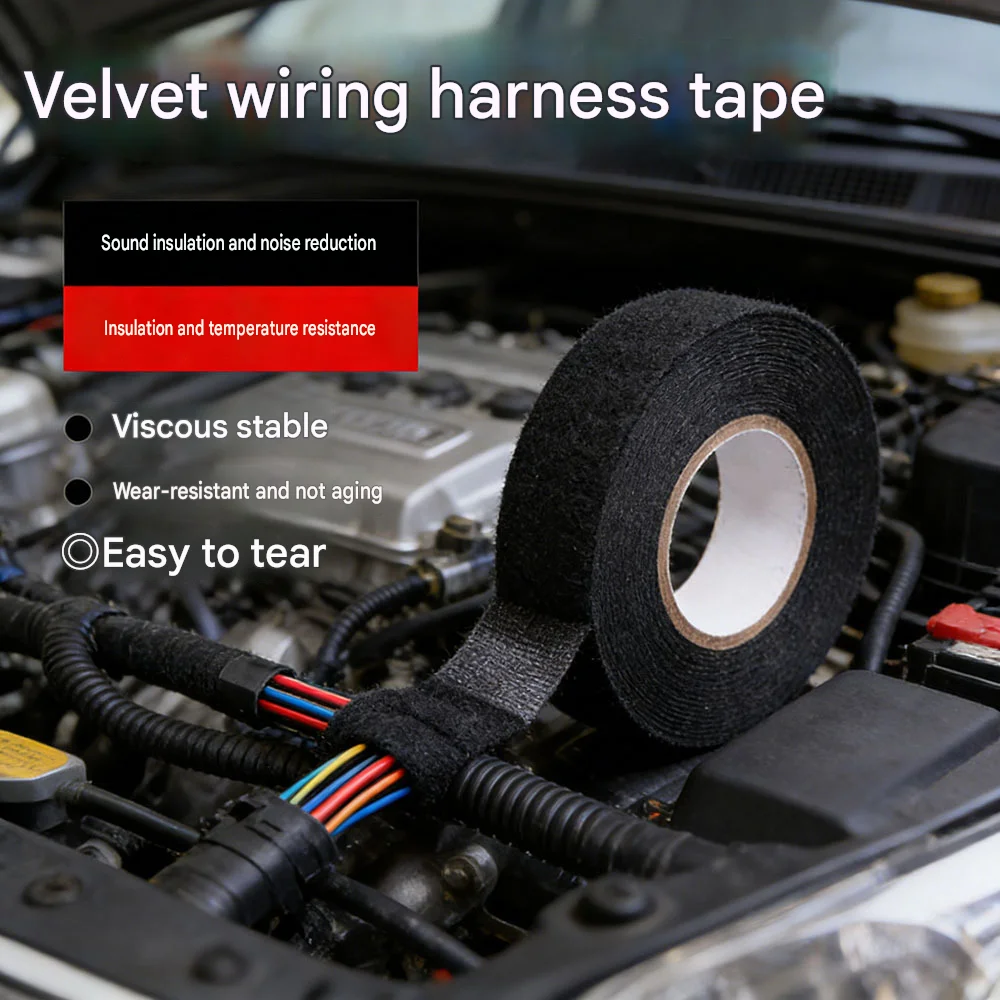 Automotive Fabric Tape, Heat Resistant Electrical Insulation Tape, Waterproof Wire Harness Tape for Car Wiring & Noise Reduction