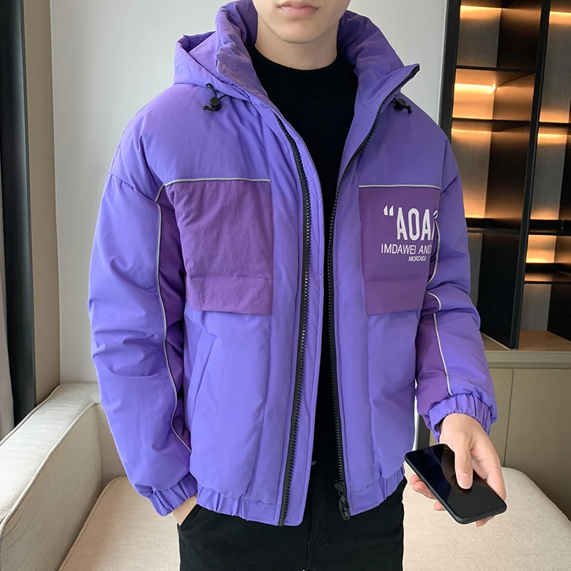 

Purple down Jaet Men's Winter New Sle Hooded Couple Outerwear Women's Winter Clothes Neutral Sle Parka HE Brand