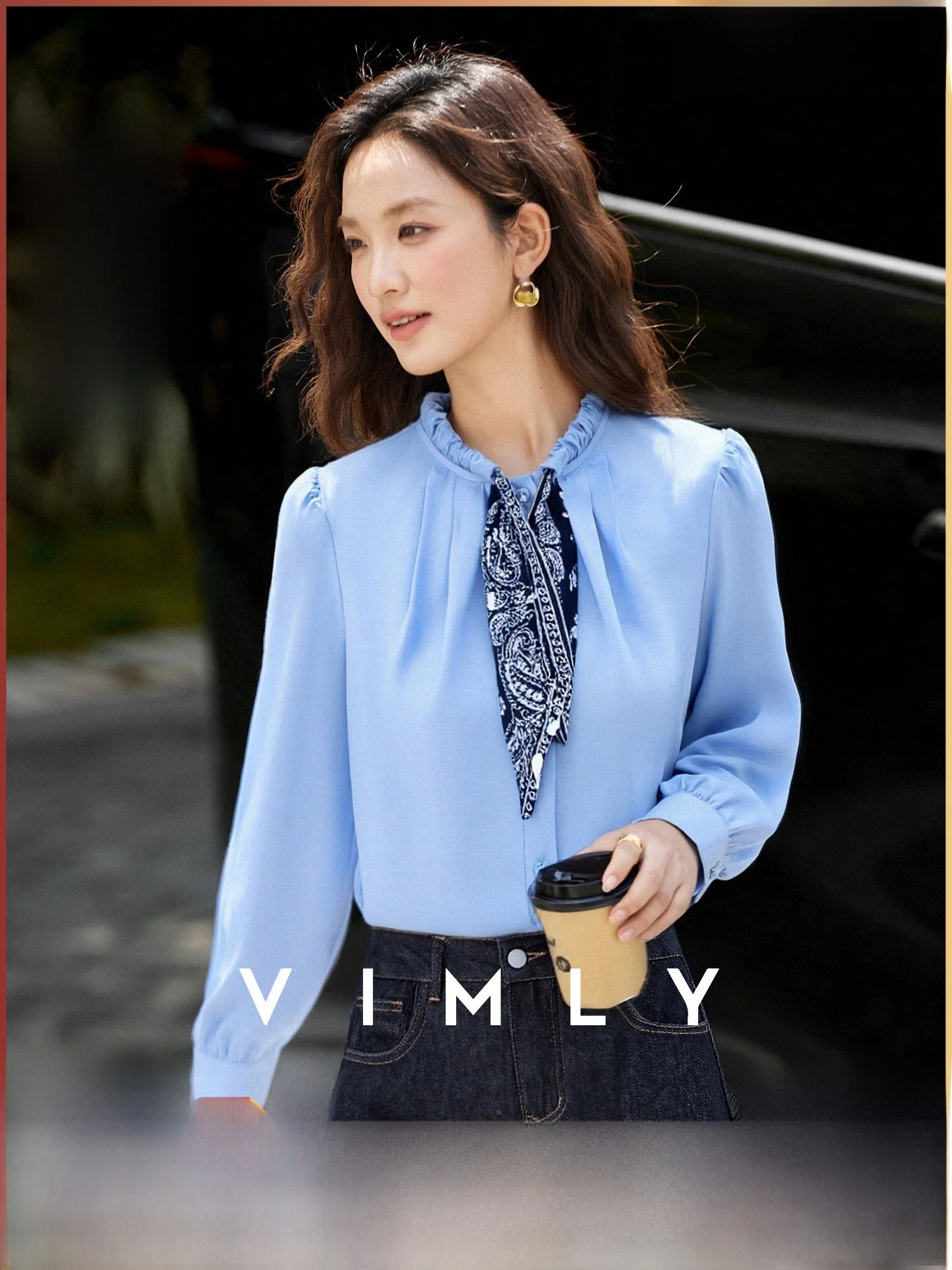 

Ele round Ne Blouse Women's Spring 2026 New Sle Linen Blend Vintage Scarf Top Casual Bubble Sve Pure Color irt