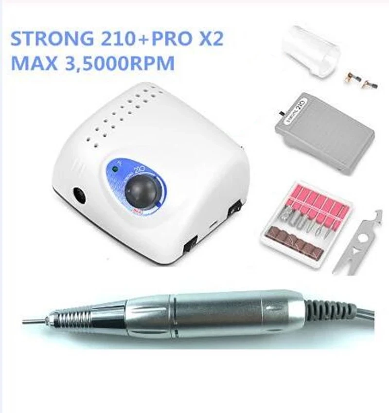 2019 NEW STRONG 210 control box 35000rpm Handpiece PRO X2 65W Nail Drills Manicure Machine Pedicure Electric File Bits