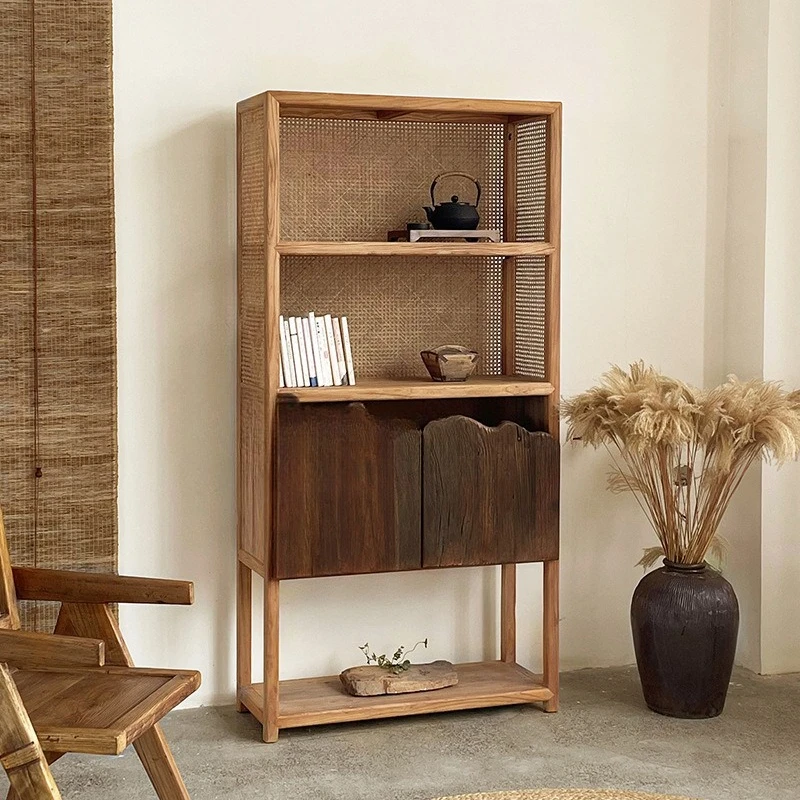 Solid wood bogu rack wabi-sabi wind bookshelf storage shelf old elm tea room Japanese-style homestay floor shelf household
