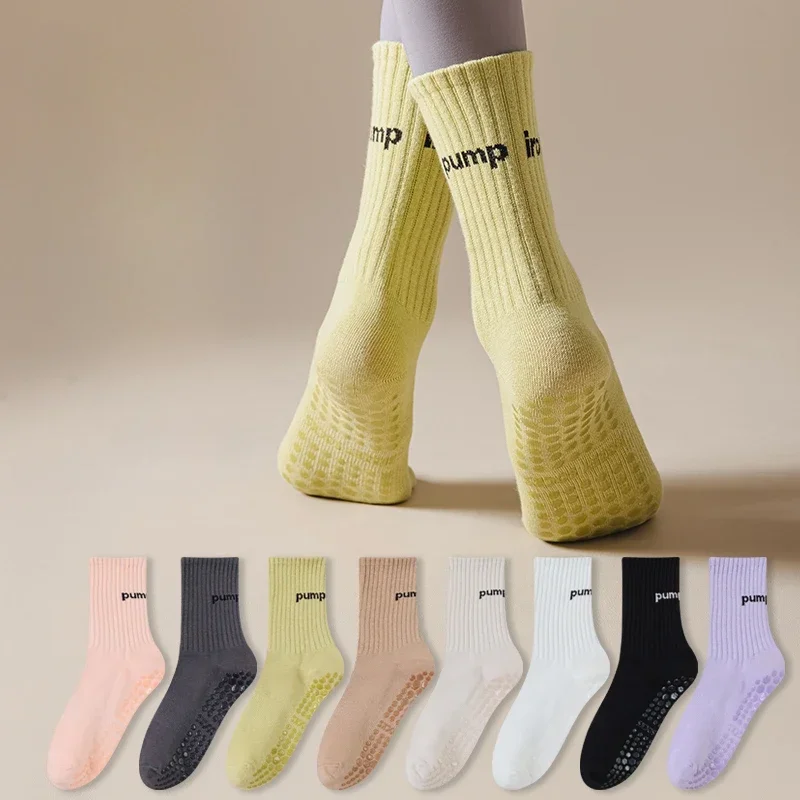 Silicone Non-slip Yoga Socks Women Letter Embroidery Solid Color Pilates Socks Professional Indoor Cotton Dance Sports Socks Sox