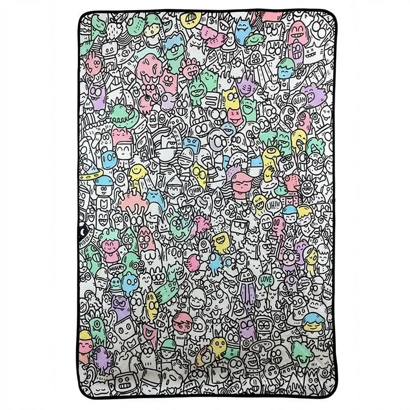 DIY Graffiti Blanket Kids Doodle Line Art Throw Blanket Cartoon Daily Items Coloring Blanket for Home Bedroom Decor
