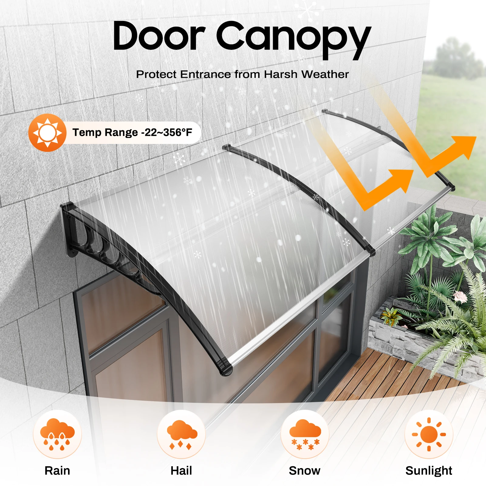 Outdoor Canopy Awning Door Durable Clear Window Shelter Front & Back Porch Shade Cover Canopy