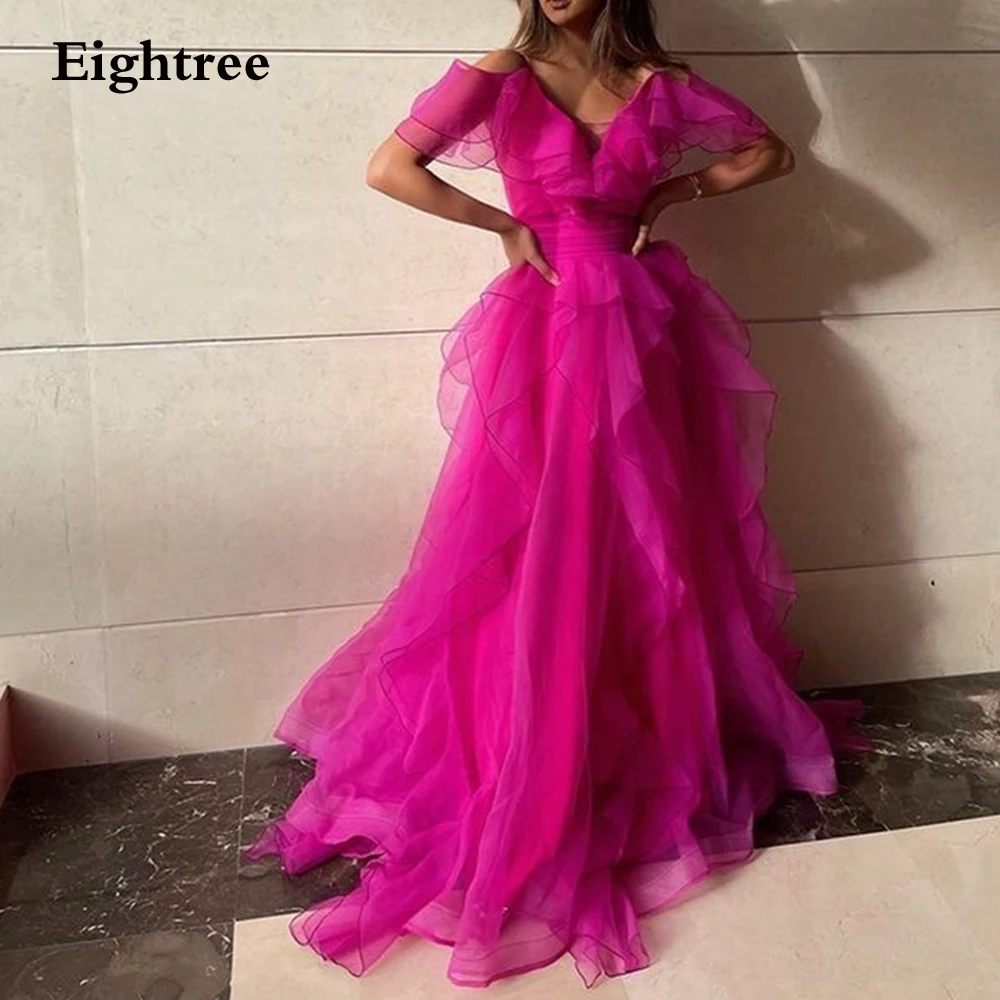 

Eightree Graceful Evening Dresses RufflesTulle Pleat Tiered V Neck Long Women Prom Gowns Robes De Soirée 2024 Abendkleider Dubai