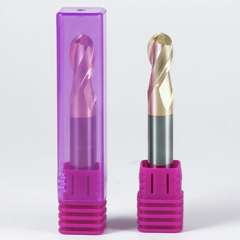 2 Flute Tungsten Steel Ball End Carbide Milling Cutter HRC68 Platinum Coating Straight Shank for Steel Processing