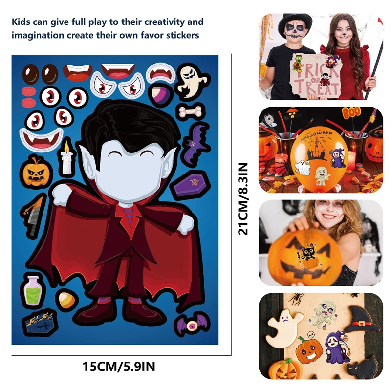 Kreatywne puzzle DIY Naklejki dla dzieci Motyw Halloween Zrób twarz Naklejki Swobodnie złożone Paster Gry imprezowe dla dzieci Zabawki Prezent