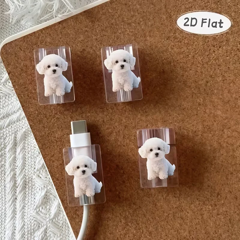 2D Flat Acrylic Data Cable Protective Cover Cute Cartoon White Dog Suitable for Type-C Mobile Data Cable Decoration Fun Gift