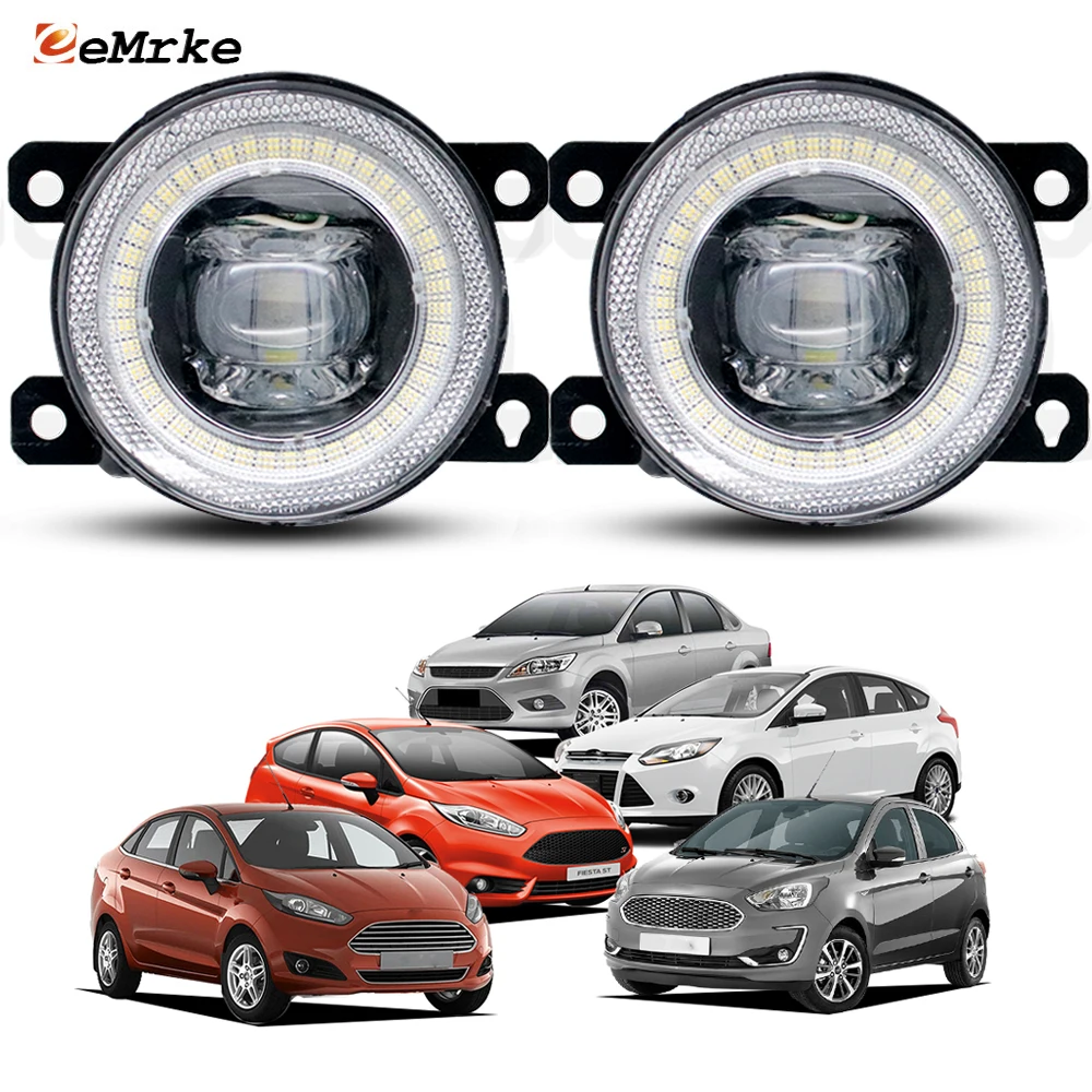 

2Pcs Upgrade LED Fog Lights for Ford Focus 2 3 Fiesta / ST Figo Ka KA+ Plus Angel Eye Aperture Fog Driving Lamp Accessories