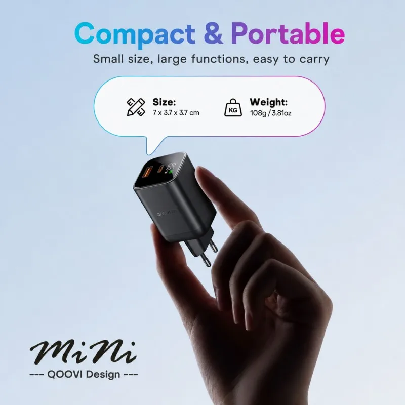 Ładowarka QOOVI GaN 65W USB Typ C Szybkie Ładowanie Quick Charge 4.0 Adapter USB-C PPS do iPhone Macbook Samsung Xiaomi iPad — zdjęcie produktu 5