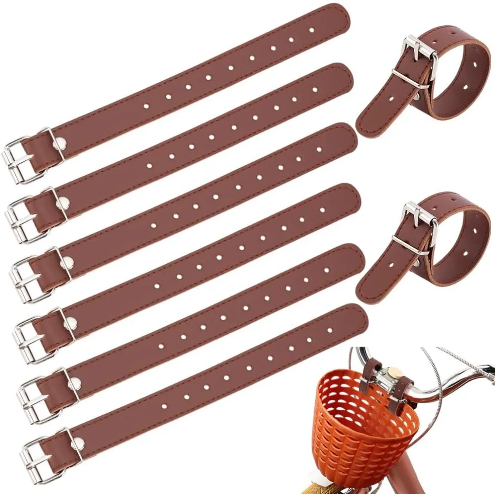 4 Pairs Bike Basket Straps PU Leather Strap Leather Leash Bicycle Buckles Adjustable Handle Bars Strap Belt for Bike Front