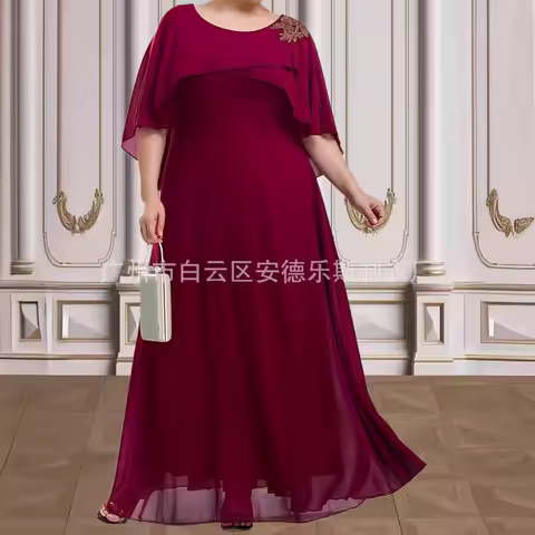 Women's Plus Size Chiffon Dress with Embroidered Elegant Bridesmaid Dress and Evening Gown Party Summer Elegantes Casual Y2k
