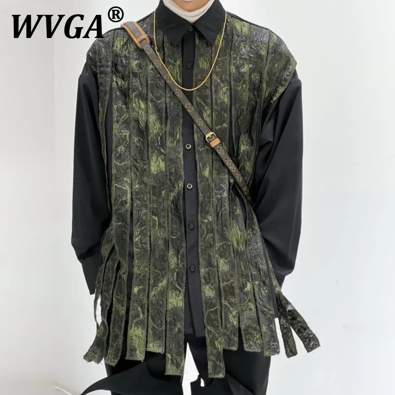 

WVGA Spring Autumn New Men's Tide High Street Patchwork Long Sleeve Shirts Niche Chic Casual Draped Non-Iron Shirt Ins Y2K W9750
