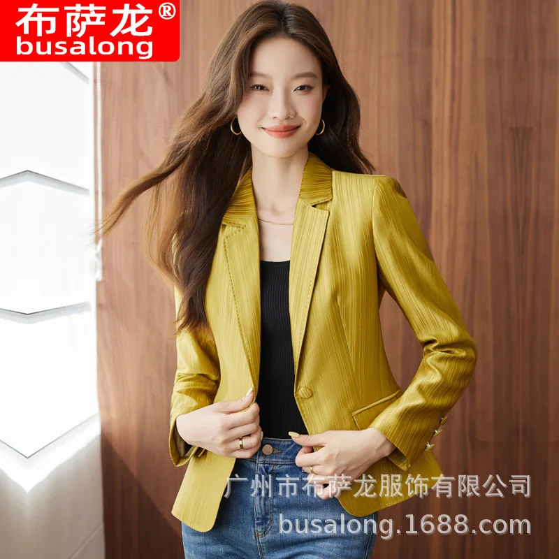 

2025Новый стильный модный костюм, повседневный женский профессиональный пиджак с длинными рукавами, официальная женская одинарная куртка, рабочая одежда2581