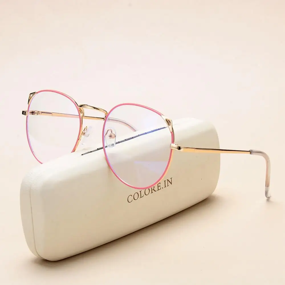 Women Myopia Glasses Ladies Cute Cat Ear Round Eyeglasses Female Fashion Full Frame Anti Blue Light Computer Eyewear 0 To -600