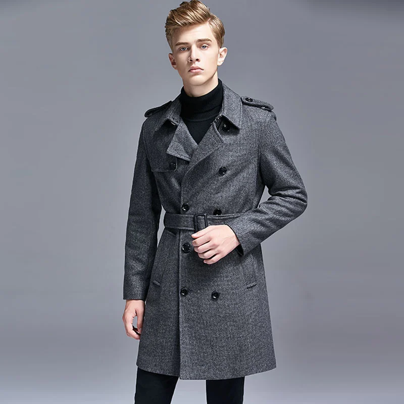 

Men Slim Winter Wool Woolen Overcoat Men's Casual England Fashion Double Breasted Windbreaker Jacket Mens Trench Coat Jackets